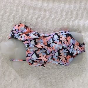 One piece BlackFloral Swim Suit 1 Shoulder TIME AND TRU Sz L 12 14 Ruffle